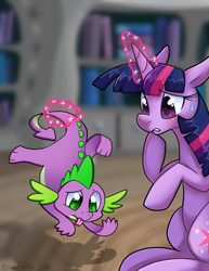 Size: 743x962 | Tagged: safe, artist:ambunny, character:spike, character:twilight sparkle, flattened, magic