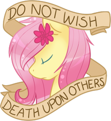 Size: 544x594 | Tagged: safe, artist:littlepinkalpaca, character:fluttershy, female, flower, meta, mouthpiece, old banner, parody, positive ponies, solo