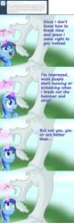 Size: 1000x2998 | Tagged: safe, artist:dazko, character:discord, character:minuette, ask, ask doctor colgate, statue, tumblr