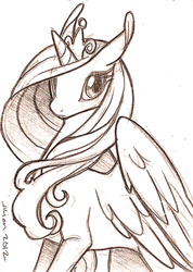 Size: 356x500 | Tagged: safe, artist:alienfirst, character:princess cadance, female, monochrome, solo