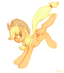 Size: 558x640 | Tagged: safe, artist:mumbles, character:applejack, bucking, female, simple background, solo, wink