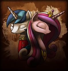 Size: 2025x2127 | Tagged: safe, artist:bigponymac, character:princess cadance, character:shining armor, species:alicorn, species:pony, species:unicorn, clothing, eyes closed, female, high res, male, mare, stallion