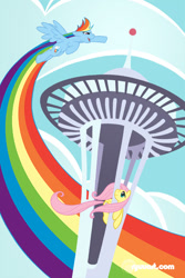 Size: 533x800 | Tagged: safe, artist:alienfirst, character:fluttershy, character:rainbow dash, contrail, seaddle, seattle, space needle
