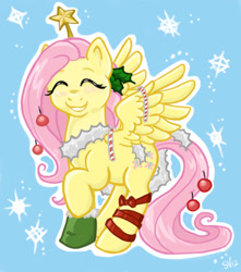 Size: 537x608 | Tagged: safe, artist:veritasket, character:fluttershy, candy cane, female, garland, holly, ornament, ribbon, solo