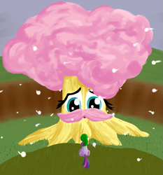 Size: 1295x1391 | Tagged: safe, artist:qaxis, character:fluttershy, character:twilight sparkle, crossover, dendrification, facial hair, fluttertree, great deku tree, moustache, species swap, the legend of zelda, tree