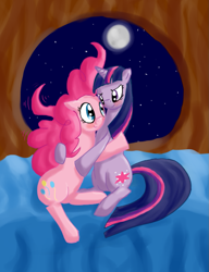 Size: 885x1152 | Tagged: safe, artist:qaxis, character:pinkie pie, character:twilight sparkle, ship:twinkie, blushing, female, hug, lesbian, shipping