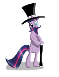 Size: 803x1052 | Tagged: safe, artist:qaxis, character:twilight sparkle, cane, classy, clothing, female, hat, monocle, moustache, solo, top hat