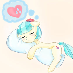 Size: 800x800 | Tagged: safe, artist:shouyu musume, character:coco pommel, character:rarity, ship:marshmallow coco, female, implied shipping, lesbian, pillow hug, pixiv, shipping, sleeping, solo