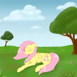 Size: 2800x2800 | Tagged: safe, artist:sydfreak2, character:fluttershy, eyes closed, female, high res, lonely, sad, scenery, solo
