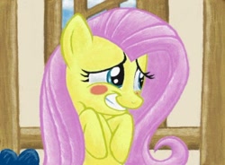 Size: 600x441 | Tagged: safe, artist:ravenousdrake, character:fluttershy, species:pegasus, species:pony, episode:the super speedy cider squeezy 6000, g4, my little pony: friendship is magic, blushing, embarrassed, female, mare, scene interpretation, solo, squee, traditional art