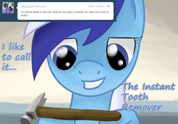 Size: 1000x700 | Tagged: safe, artist:dazko, character:minuette, ask, ask doctor colgate, female, hammer, solo, tumblr