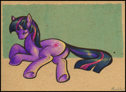 Size: 702x514 | Tagged: safe, artist:mumbles, character:twilight sparkle, character:twilight sparkle (unicorn), species:pony, species:unicorn, eyes closed, female, mare, on side, solo