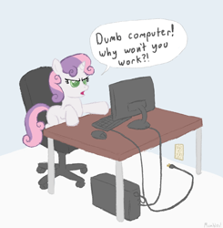 Size: 898x915 | Tagged: safe, artist:mumbles, character:sweetie belle, angry, computer, female, solo