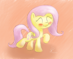 Size: 1380x1110 | Tagged: safe, artist:filpapersoul, character:fluttershy, eyes closed, female, raised hoof, simple background, smiling, solo