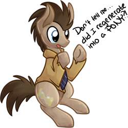 Size: 778x778 | Tagged: safe, artist:littlepinkalpaca, character:doctor whooves, character:time turner, species:earth pony, species:pony, clothing, coat, doctor who, human to pony, implied regeneration, necktie, regeneration, solo, the doctor, transformation