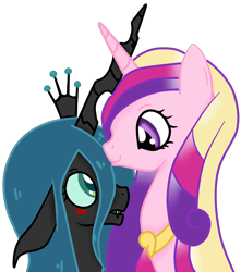 Size: 1482x1680 | Tagged: safe, artist:ashourii, character:princess cadance, character:queen chrysalis, ship:cadalis, female, lesbian, shipping