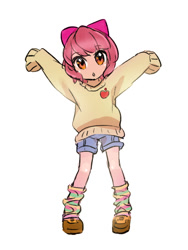 Size: 525x700 | Tagged: safe, artist:karashim, character:apple bloom, species:human, adorabloom, clothing, cute, female, humanized, pixiv, solo, sweater, weapons-grade cute