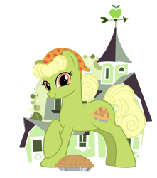 Size: 1053x1191 | Tagged: safe, artist:immortaltanuki, character:granny smith, species:earth pony, species:pony, apple, apple pie, female, food, pie, solo, sweet apple acres, young granny smith