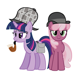 Size: 5000x4756 | Tagged: safe, artist:j-brony, character:cheerilee, character:twilight sparkle, absurd resolution, clothing, deerstalker, detective, hat, pipe, sherlock holmes