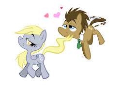 Size: 2338x1700 | Tagged: safe, artist:moostargazer, character:derpy hooves, character:doctor whooves, character:time turner, species:pegasus, species:pony, ship:doctorderpy, female, love, male, mare, shipping, straight, style emulation, tail seduce