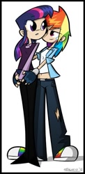 Size: 293x600 | Tagged: safe, artist:astalakio, character:rainbow dash, character:twilight sparkle, ship:twidash, belly button, converse, female, hug, humanized, lesbian, midriff, shipping, shoes
