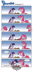 Size: 1600x3440 | Tagged: safe, artist:sonicpegasus, character:pinkie pie, character:twilight sparkle, character:twilight sparkle (alicorn), species:alicorn, species:pony, chess, comic, competent chess player pinkie pie, female, fourth wall, mare