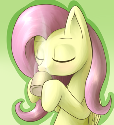 Size: 1405x1534 | Tagged: safe, artist:dazko, character:fluttershy, species:pegasus, species:pony, coffee, coffee mug, cup, drinking, eyes closed, female, mare, mug, simple background, solo, steam