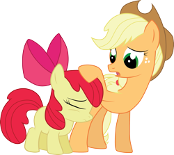 Size: 2581x2299 | Tagged: safe, artist:jay-kuro, character:apple bloom, character:applejack, high res, petting, simple background, transparent background, vector