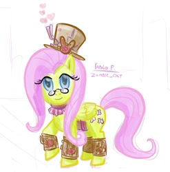 Size: 602x610 | Tagged: safe, artist:php13, character:fluttershy, species:pegasus, species:pony, bracelet, clothing, female, glasses, hat, jewelry, mare, simple background, solo, steampunk, top hat, white background