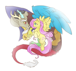 Size: 991x920 | Tagged: dead source, safe, artist:veritasket, character:discord, character:fluttershy, ship:discoshy, female, male, shipping, straight