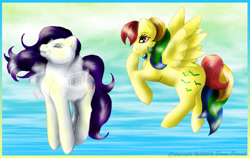 Size: 700x443 | Tagged: safe, artist:flyingpony, character:cloud climber, character:skydancer, g1, g3, flying lesson