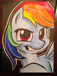 Size: 1024x1365 | Tagged: safe, artist:joshuadraws, character:rainbow dash, female, grin, looking at you, solo, traditional art