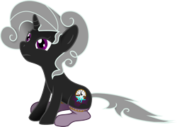 Size: 1424x1028 | Tagged: safe, artist:sketchy brush, oc, oc only, oc:empire, species:pony, species:unicorn, black fur, clock, clothing, gray mane, hourglass, purple eyes, serious, simple background, solo, stockings, transparent background, vector