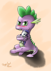 Size: 1440x2000 | Tagged: safe, artist:filpapersoul, character:rarity, character:spike, ship:sparity, episode:castle sweet castle, g4, my little pony: friendship is magic, crush plush, female, male, plushie, rarity plushie, shipping, solo, straight, sulking