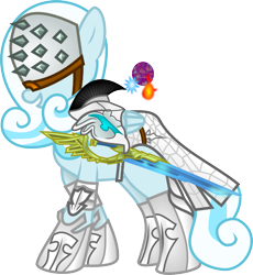 Size: 831x903 | Tagged: safe, artist:sketchy brush, oc, oc only, oc:snowdrop, armor, badass, blue fur, diablo 3, ice, simple background, smiling, solo, sword, transparent background, vector, wizard