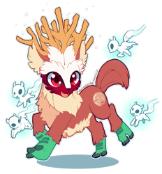 Size: 673x724 | Tagged: safe, artist:theuselesstoe, antlers, cute, forest spirit, kodama, looking at you, open mouth, ponified, princess mononoke, shishigami, simple background, smiling, transparent background, vector