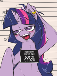 Size: 1200x1600 | Tagged: safe, artist:askeic, artist:emcee-ironchef, character:twilight sparkle, ask, explicit source, female, jail, mugshot, solo
