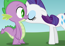 Size: 2400x1700 | Tagged: safe, artist:tizerfiction, character:rarity, character:spike, ship:sparity, female, kiss on the cheek, kissing, male, shipping, straight