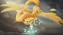 Size: 2000x1111 | Tagged: safe, artist:darksittich, oc, oc only, oc:psychoshy, species:pegasus, species:pony, fallout equestria, fallout equestria: project horizons, electricity, fanfic art, female, mare, power hoof, solo