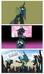 Size: 1024x1720 | Tagged: safe, artist:petalierre, character:queen chrysalis, species:changeling, species:pony, bipedal, blushing, butt, changeling queen, comic, cute, cutealis, cuteling, dialogue, eyes closed, female, frown, gritted teeth, hug, mommy chrissy, nymph, open mouth, plot, scared, shivering, smiling, weapons-grade cute, wide eyes