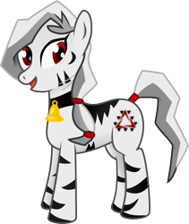 Size: 736x870 | Tagged: safe, artist:shine, artist:sketchy brush, oc, oc only, oc:shine, species:zebra, cowbell, cute, female, hair ribbon, red eyes, simple background, smiling, stripes, transparent background, vector, vector trace