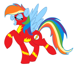 Size: 910x802 | Tagged: safe, artist:cluttercluster, character:rainbow dash, clothing, costume, eyes closed, female, solo, the flash