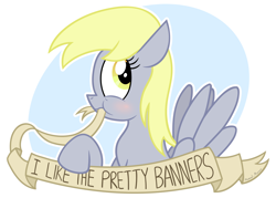 Size: 1950x1399 | Tagged: safe, artist:manual-monaro, character:derpy hooves, species:pegasus, species:pony, banner, blushing, eating, female, looking at you, mare, mouth hold, nom, old banner, parody, solo
