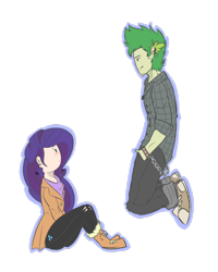 Size: 1024x1280 | Tagged: safe, artist:craftedfun3, character:rarity, character:spike, species:human, ship:sparity, adventure time, blushing, converse, elf ears, female, humanized, male, older, older spike, shipping, shoes, straight, style emulation