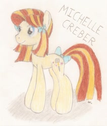 Size: 666x785 | Tagged: safe, artist:brogararts, michelle creber, ponified, simple background, solo, traditional art, voice actor