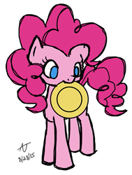 Size: 403x533 | Tagged: safe, artist:howlsinthedistance, character:pinkie pie, female, frisbee, mouth hold, solo