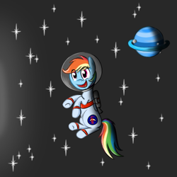 Size: 500x500 | Tagged: safe, artist:flamethegamer, character:rainbow dash, astrodash, astronaut, clothing, female, planet, solo, space, space suit, stars