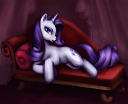 Size: 1863x1519 | Tagged: dead source, safe, artist:nyarmarr, character:rarity, species:pony, species:unicorn, g4, fainting couch, female, mare, on side, solo