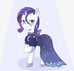 Size: 628x601 | Tagged: safe, artist:shouyu musume, character:rarity, episode:canterlot boutique, g4, my little pony: friendship is magic, blushing, clothing, dress, female, over the moon, pixiv, solo