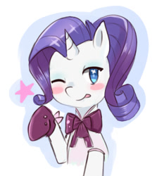 Size: 325x349 | Tagged: safe, artist:shouyu musume, character:rarity, episode:rarity investigates, g4, my little pony: friendship is magic, blushing, female, solo, tongue out, wink